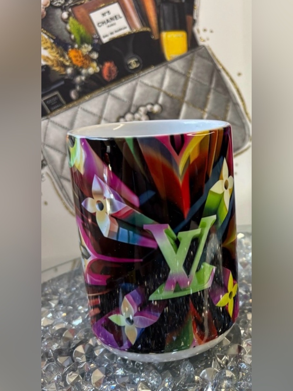 Black Multicolor Monogram Ceramic Cup